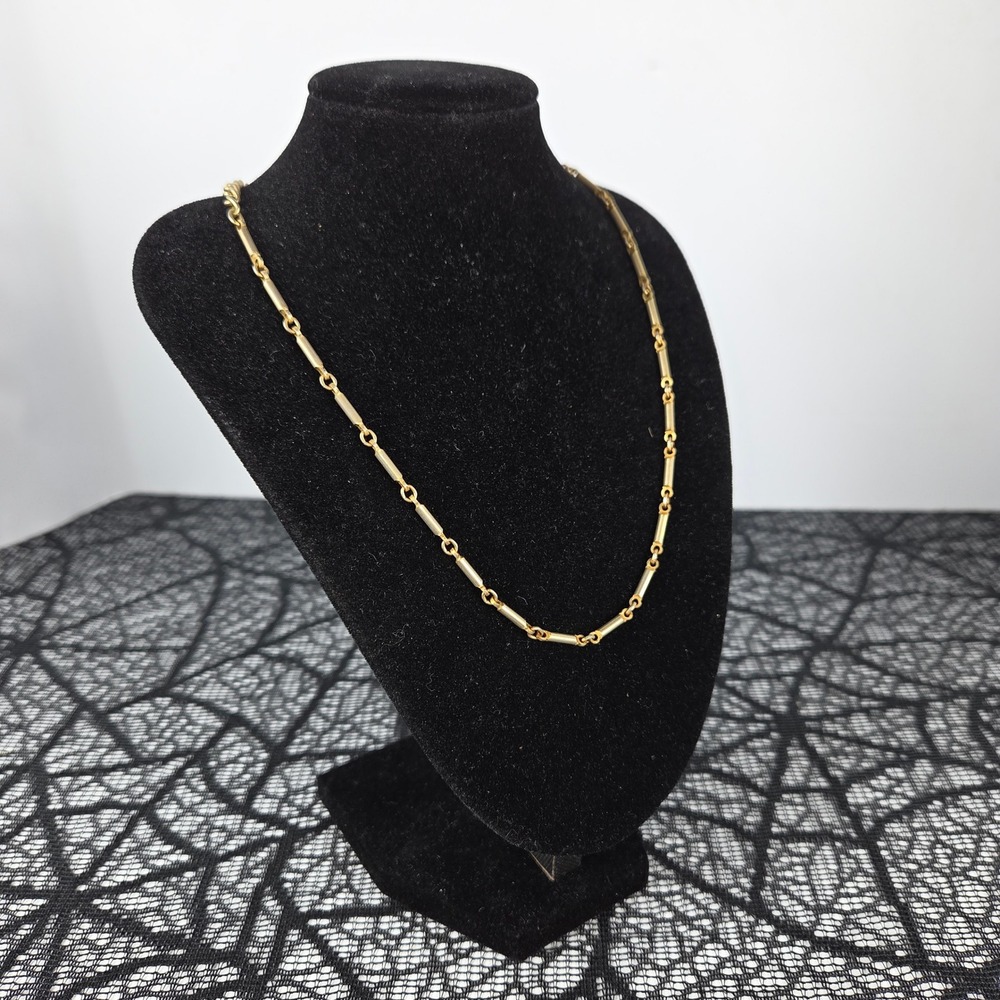 Vintage Gold Tone Bar Link Necklace Minimalist Hook Clasp 17.5 Inch